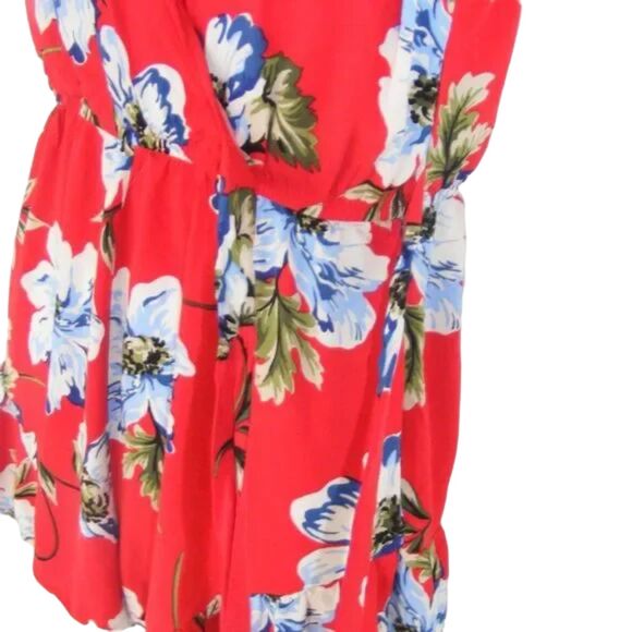 XHILARATION Romper, M, Spag Straps, Faux Wrap, Red Floral, Pockets - Picture 8 of 10
